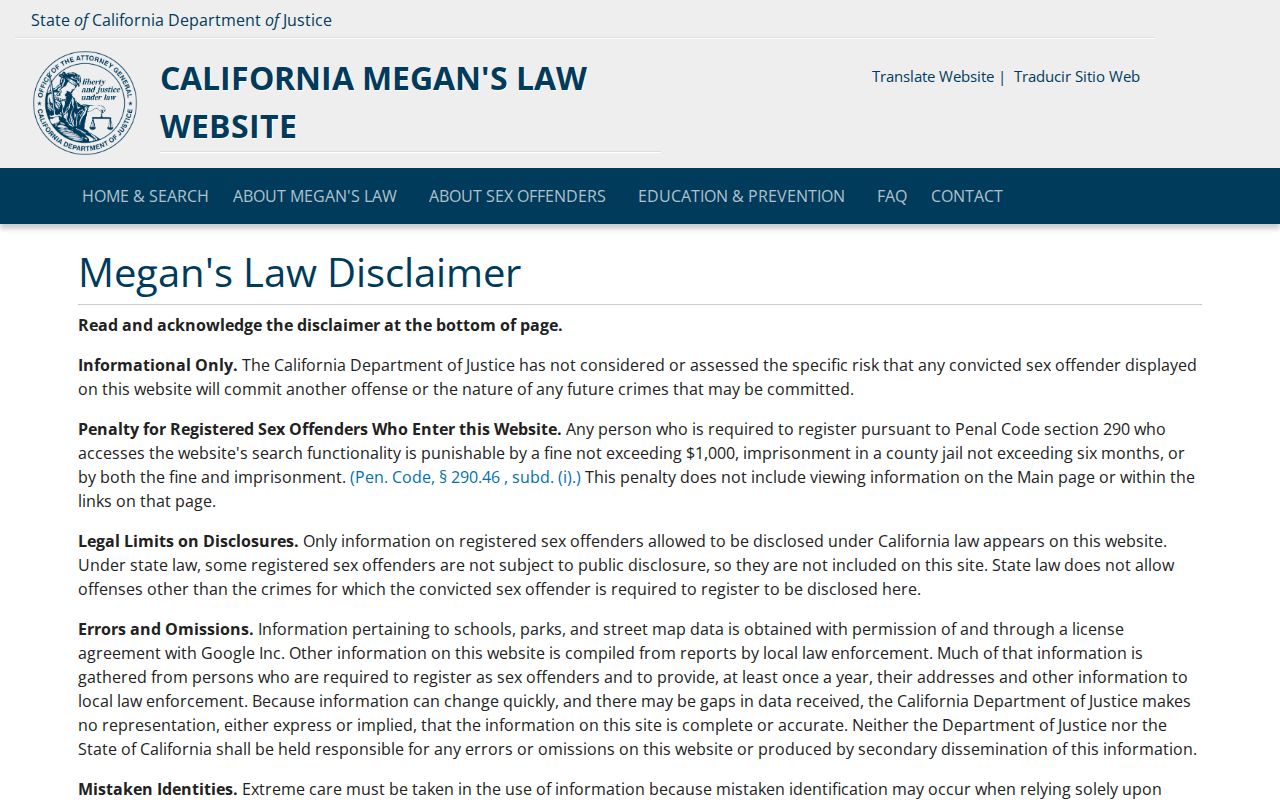 Laguna Niguel people search boundaries on the California Megan's Law registry