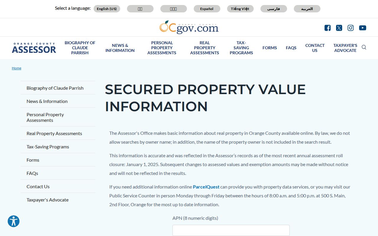Laguna Niguel people search limit on the Orange County assessor lookup