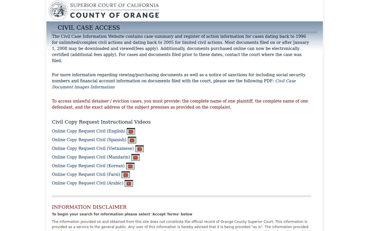 Laguna Niguel people search in Orange County civil case access