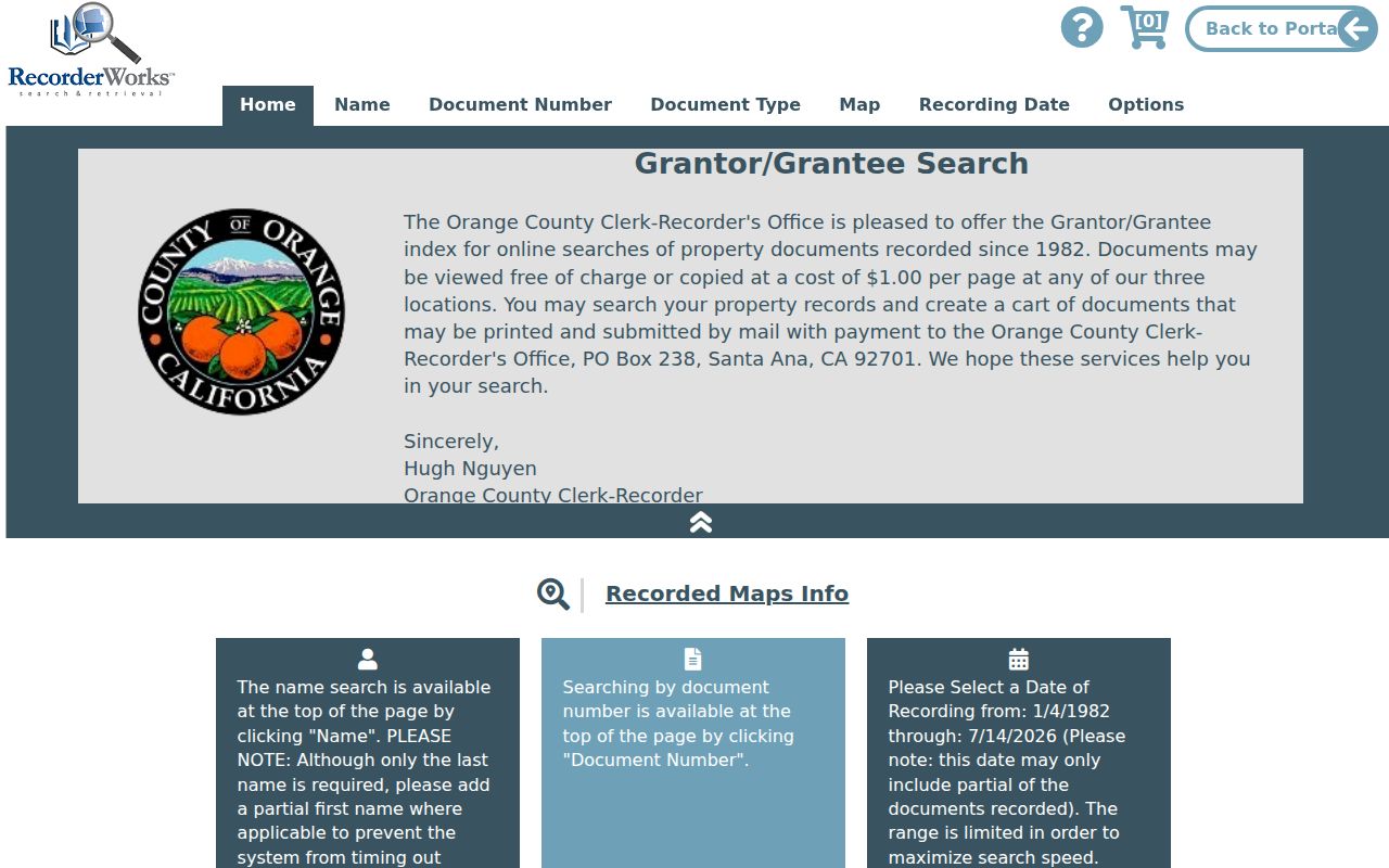 Laguna Niguel people search fields in Orange County RecorderWorks