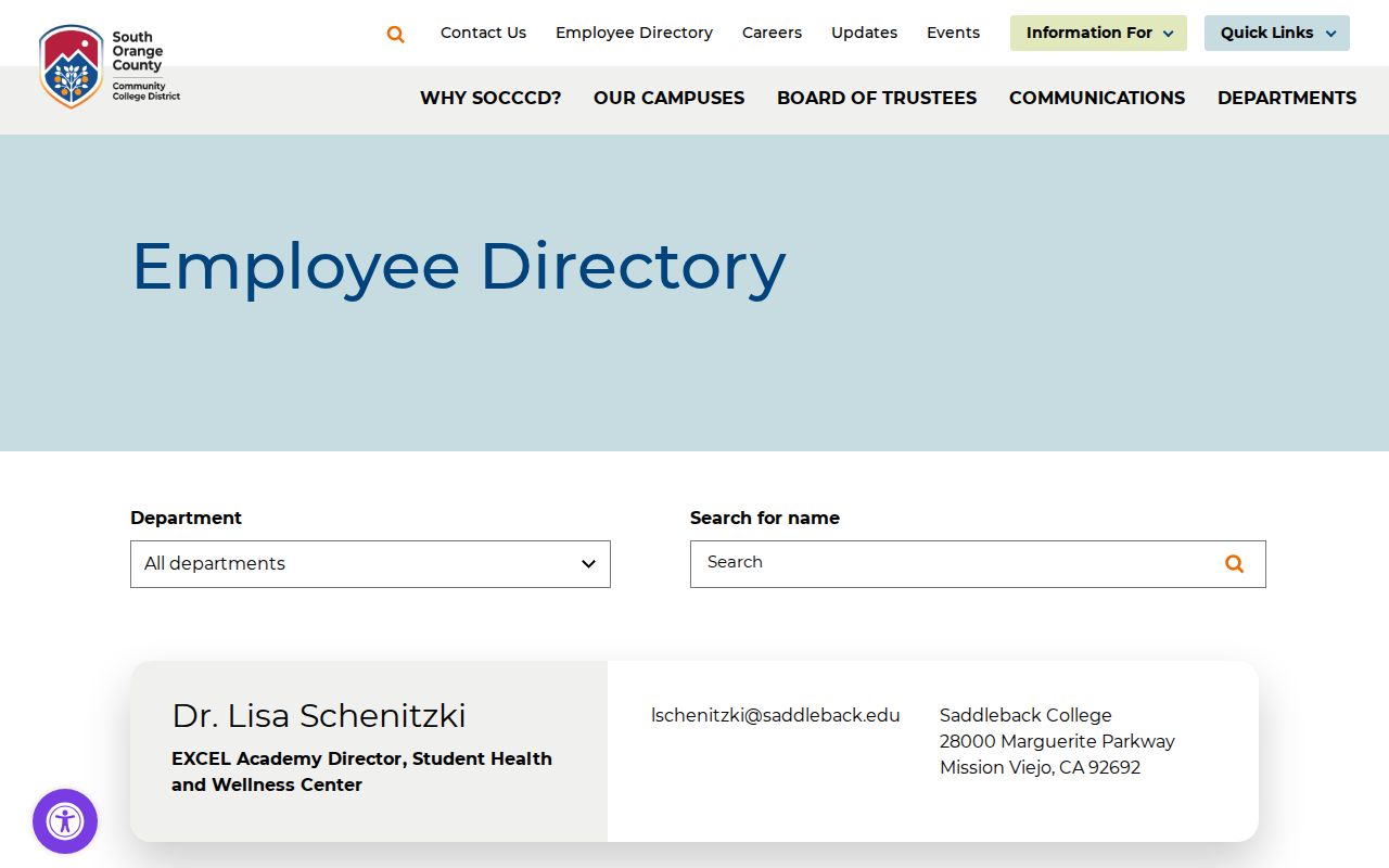 Laguna Niguel people directories SOCCCD employee filters