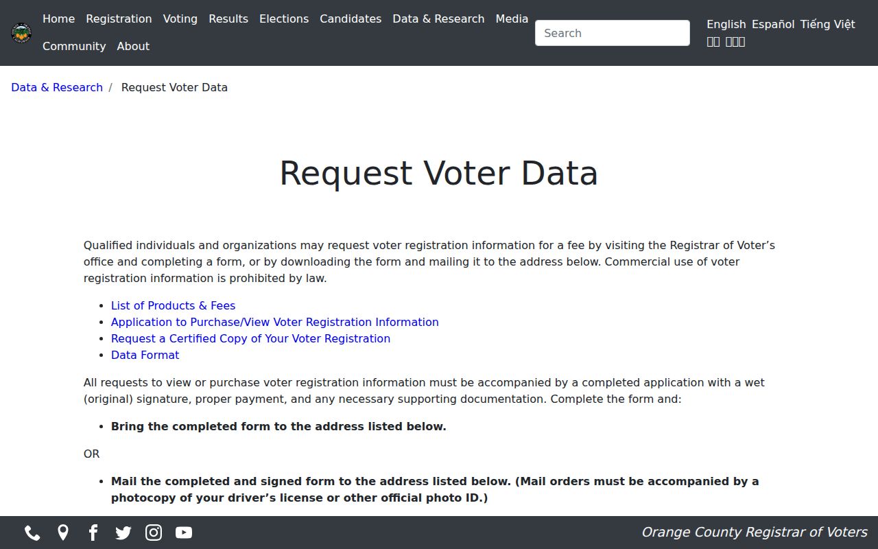 Laguna Niguel voter registration data request rules in Orange County